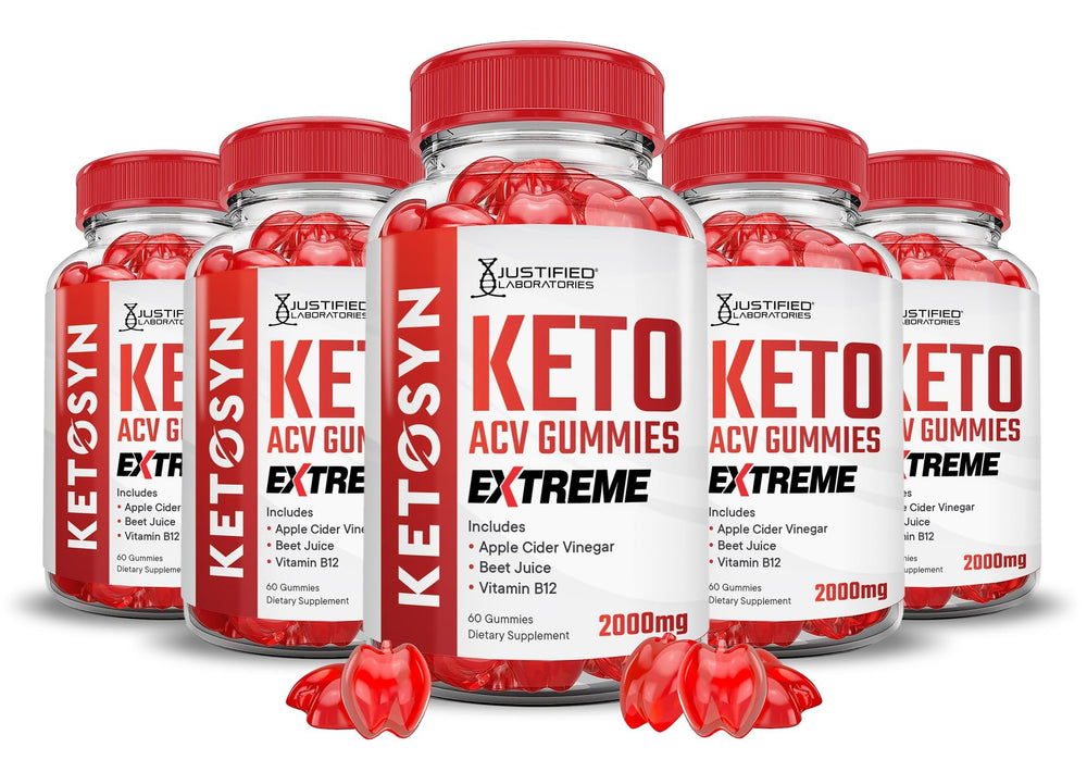 Justified Laboratories Ketosyn Keto ACV Gummies bottle shows vegan, non-GMO formula for daily use.