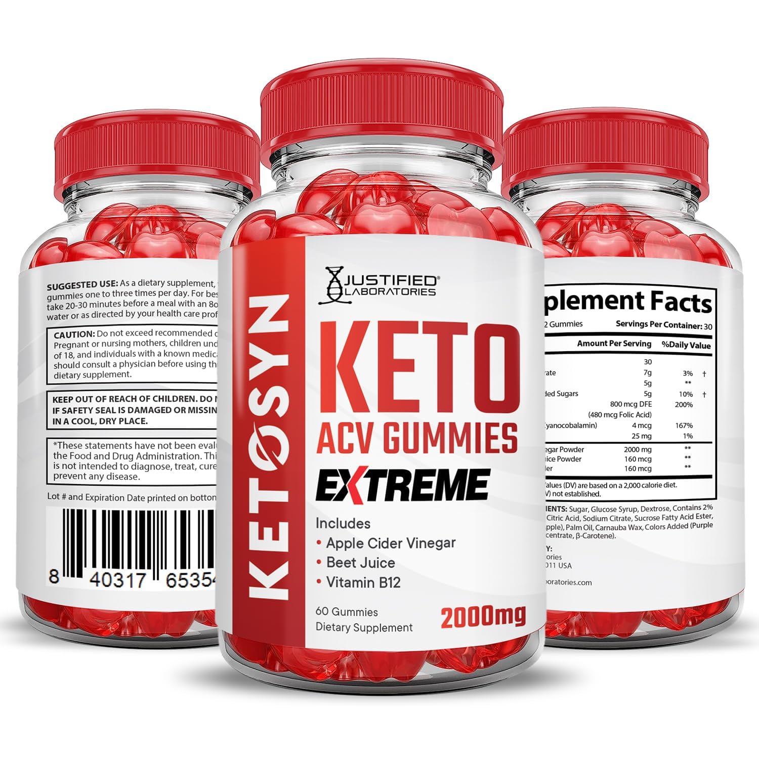 Justified Laboratories Ketosyn gummies B12 vitamin label supports energy routines.