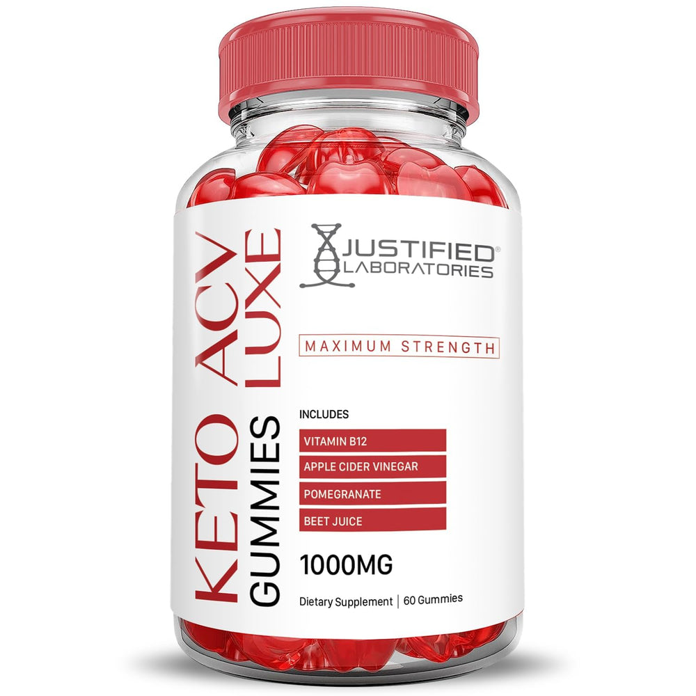 Justified Laboratories Luxe Keto ACV Gummies highlighting B12 and folate blend