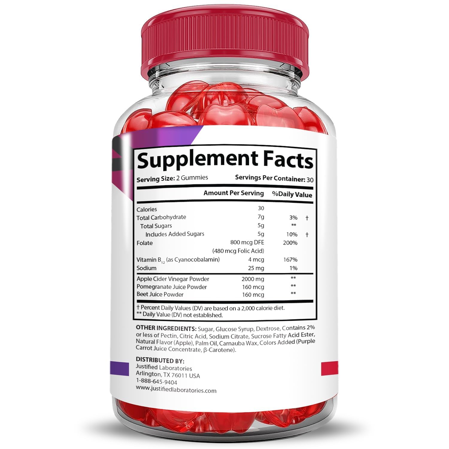 Justified Laboratories Premier Keto ACV Gummies 2-pack side view, convenient daily on-the-go support.