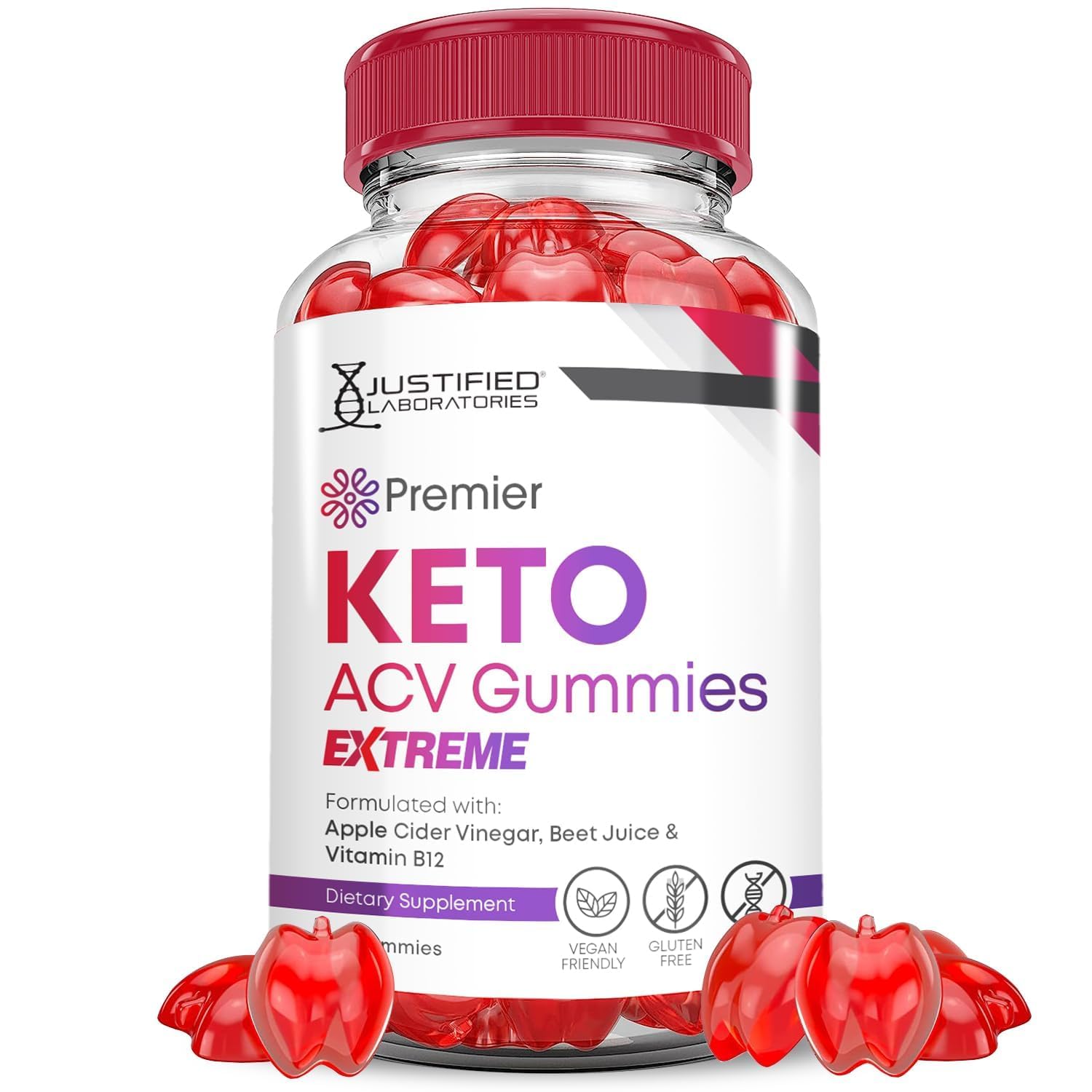 Justified Laboratories Premier Keto ACV Gummies bottle for convenient daily wellness.
