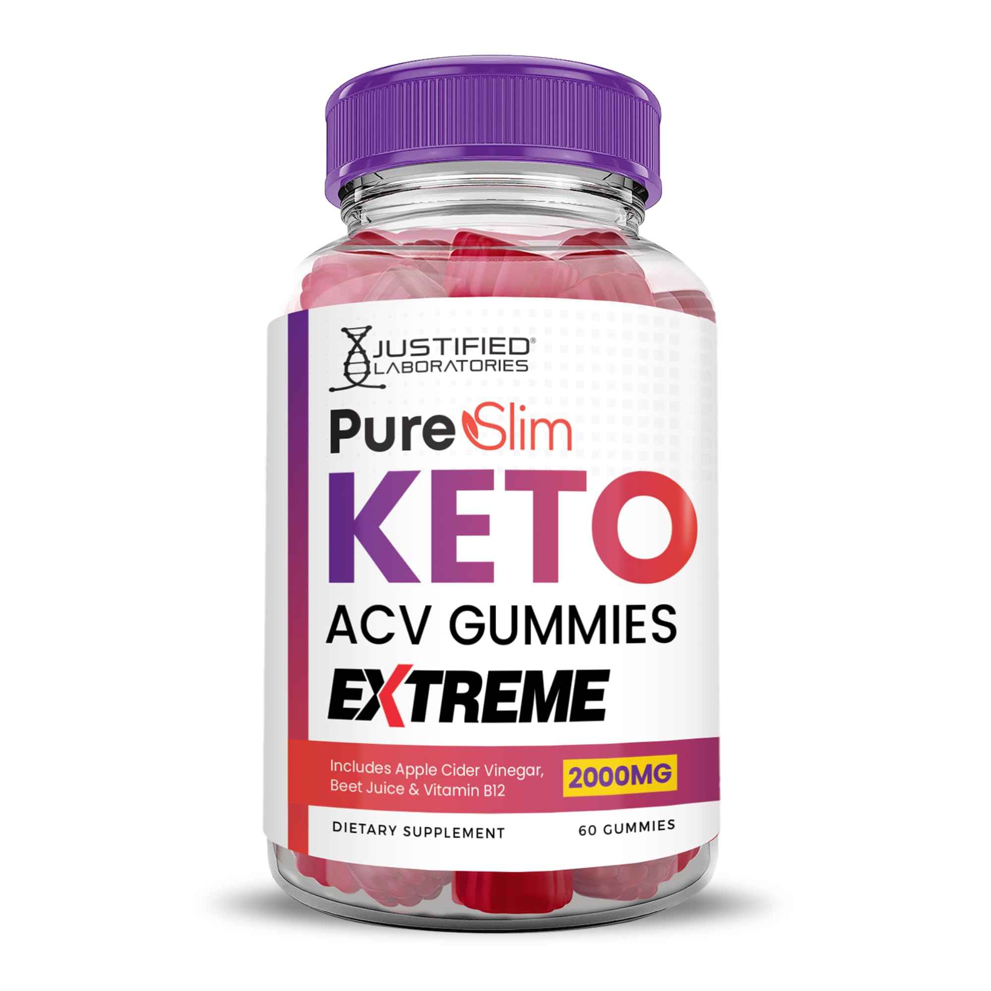 Justified Laboratories Pure Slim Keto ACV Gummies bottle front for a convenient keto-friendly daily treat