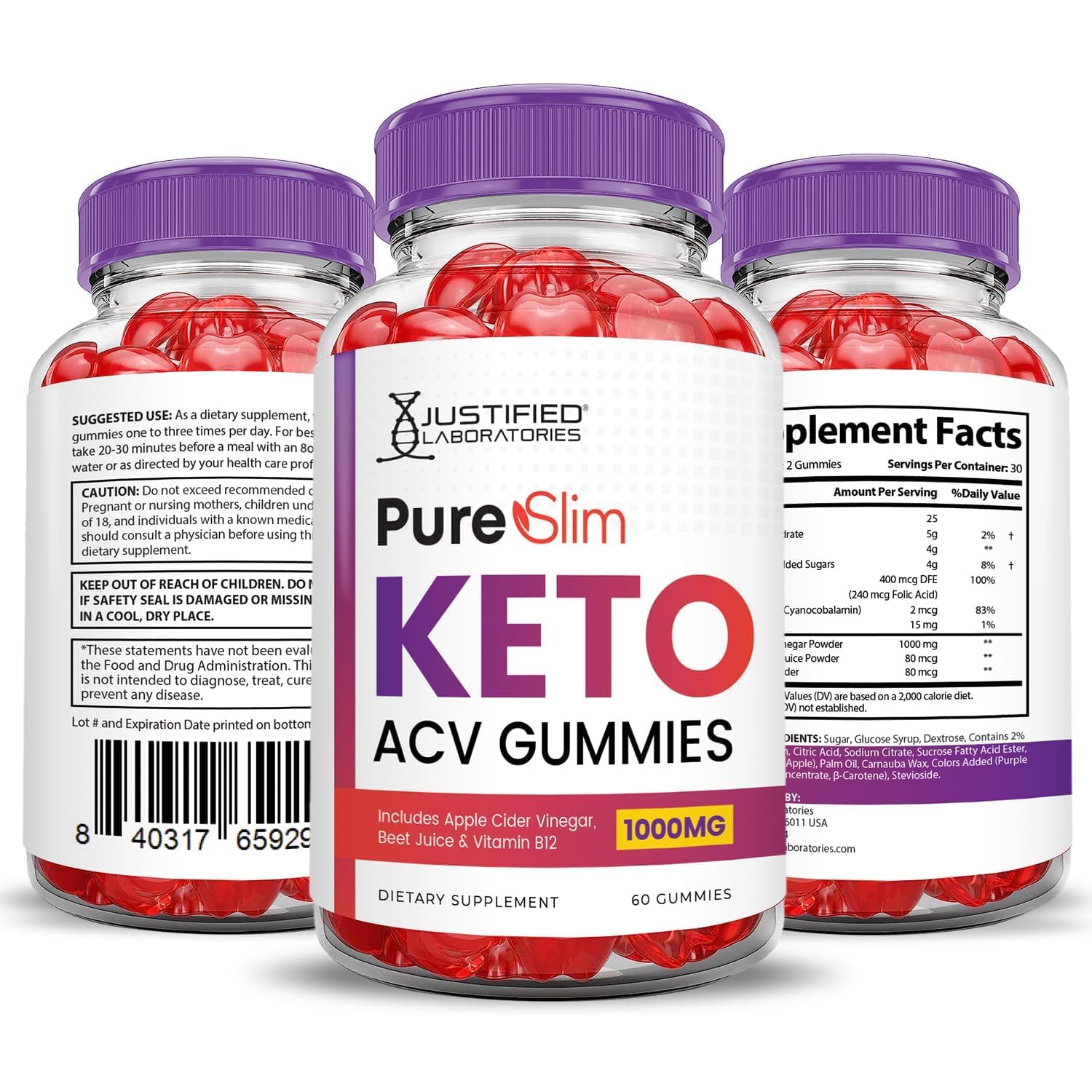Justified Laboratories Pure Slim Keto ACV Gummies GMP label confirms safety and quality.
