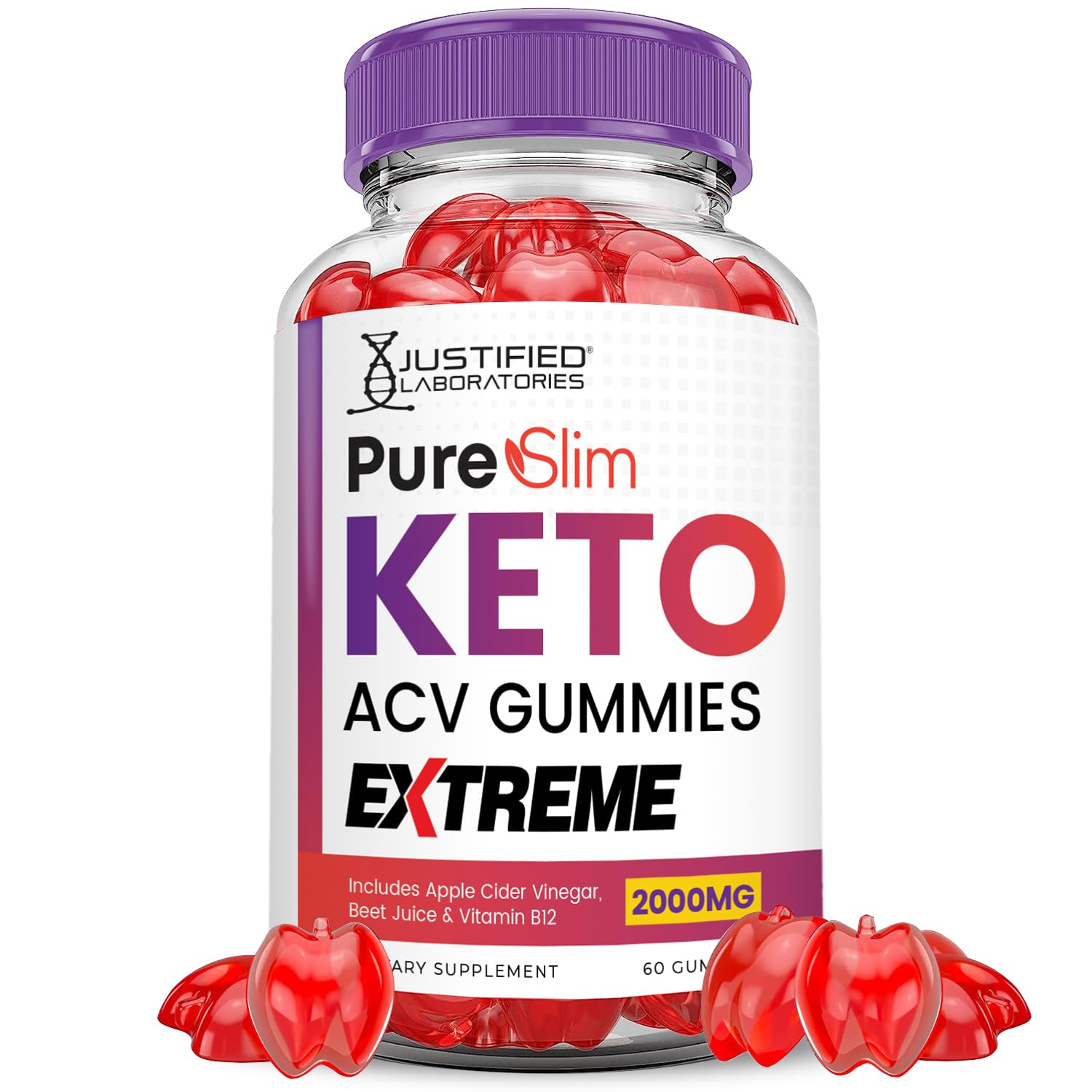 Justified Laboratories Pure Slim Keto ACV Gummies pomegranate visual emphasizes fruity taste