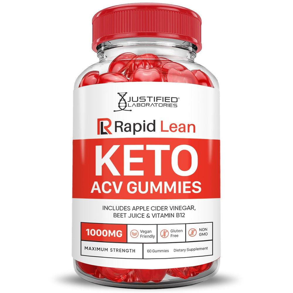Justified Laboratories Rapid Lean Keto ACV Gummies with beet and pomegranate juice highlight vibrant color and natural goodness.