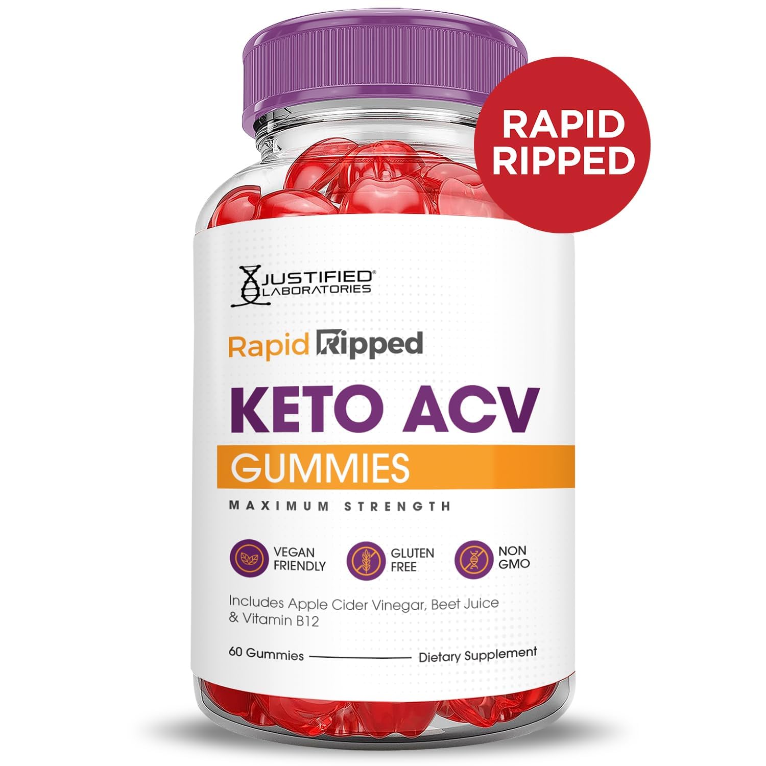 Justified Laboratories Rapid Ripped Keto ACV Gummies flavorful bite shows lasting taste experience.