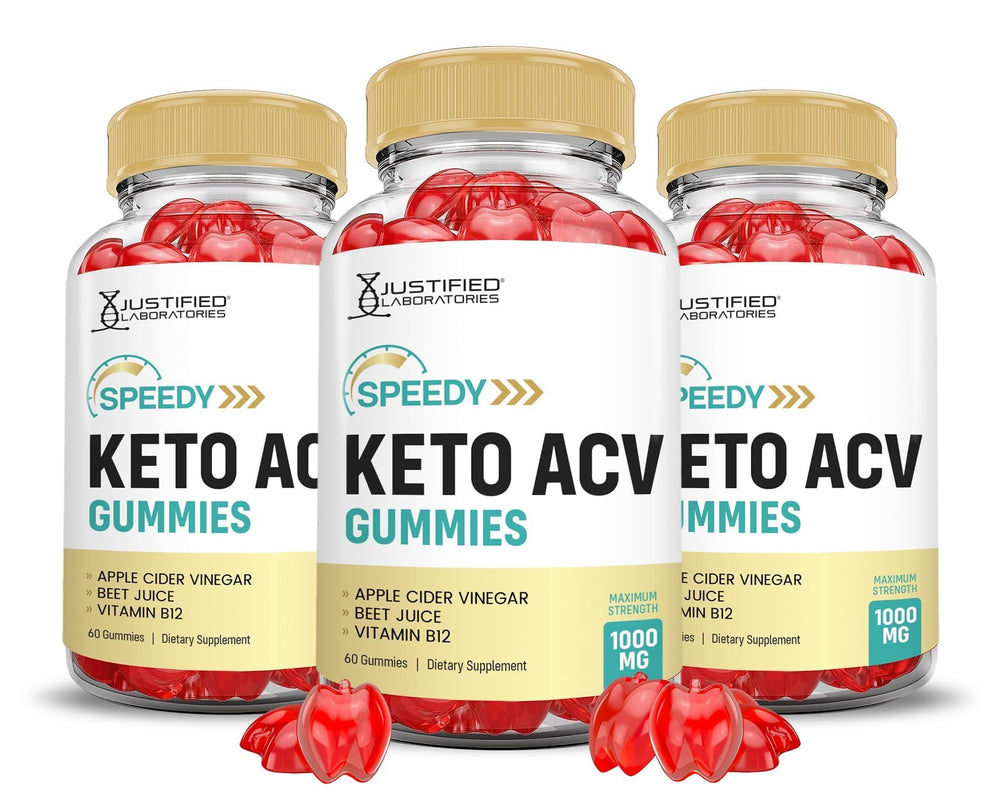 Justified Laboratories Speedy Keto ACV Gummies 3-pack packshot highlights a convenient daily routine.