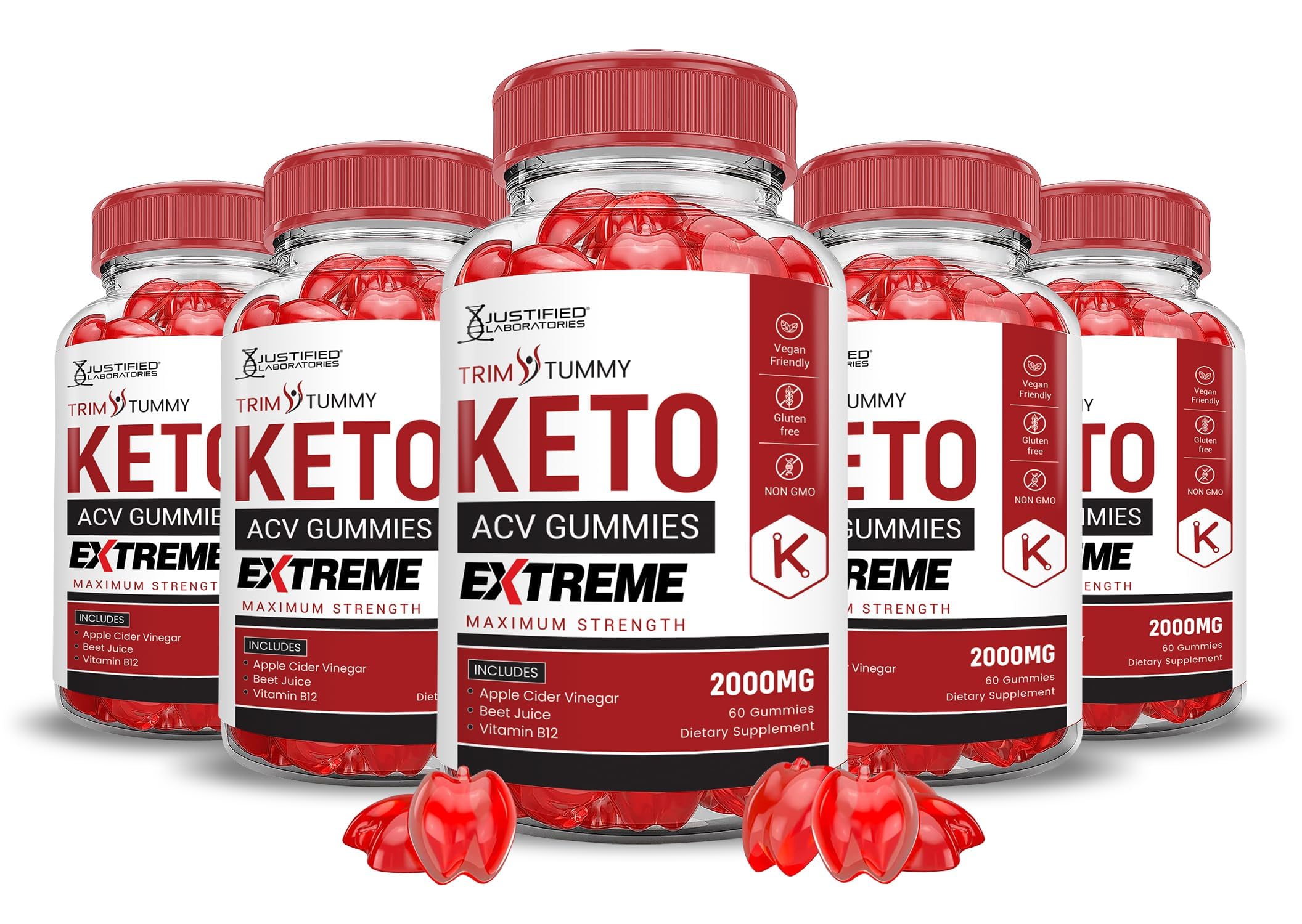Justified Laboratories Trim Tummy Keto ACV Gummies bottle for a convenient daily chew.
