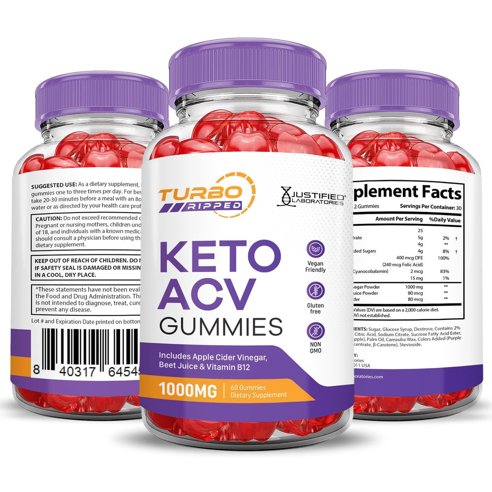 Justified Laboratories Turbo Ripped Keto Gummies vegan, non-GMO certification on the label