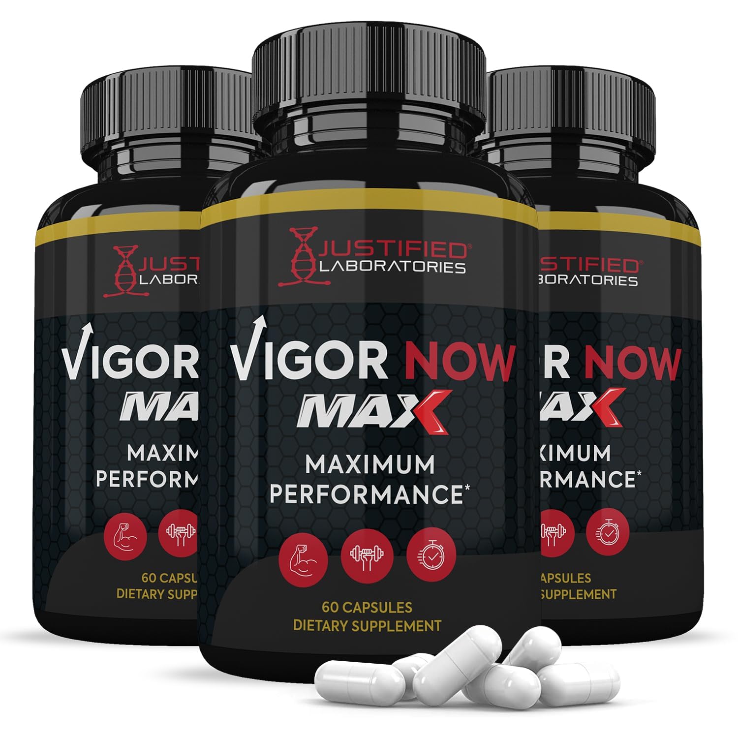 Justified Laboratories Vigor Now Max 1600MG three-pack for daily vitality.