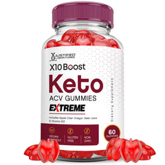 Front view of Justified Laboratories X10 Boost Keto ACV Gummies bottle