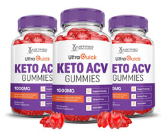 Front view of Justified Laboratories 3-Pack Ultra Quick Keto ACV Gummies bottles