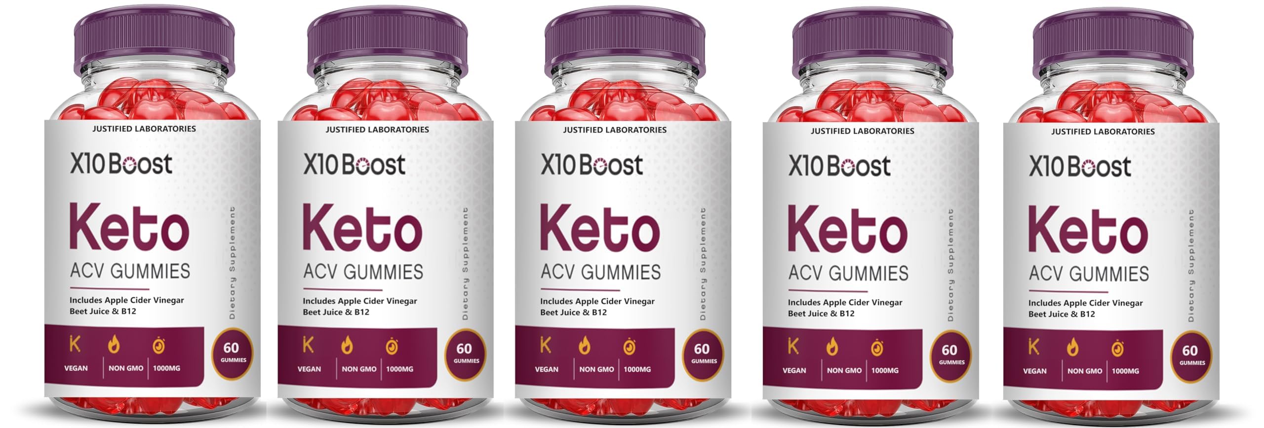 Justified Laboratories Keto ACV Gummies 5 Pack bottle and packaging front view