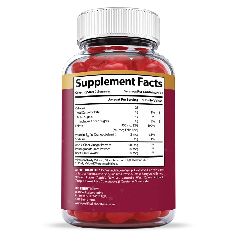 ACV gummies ingredients including beet root and vitamin B12