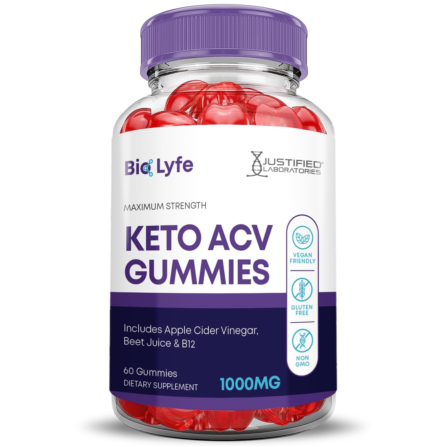 Justified Laboratories Bio Lyfe Keto ACV Gummies beet and pomegranate power.