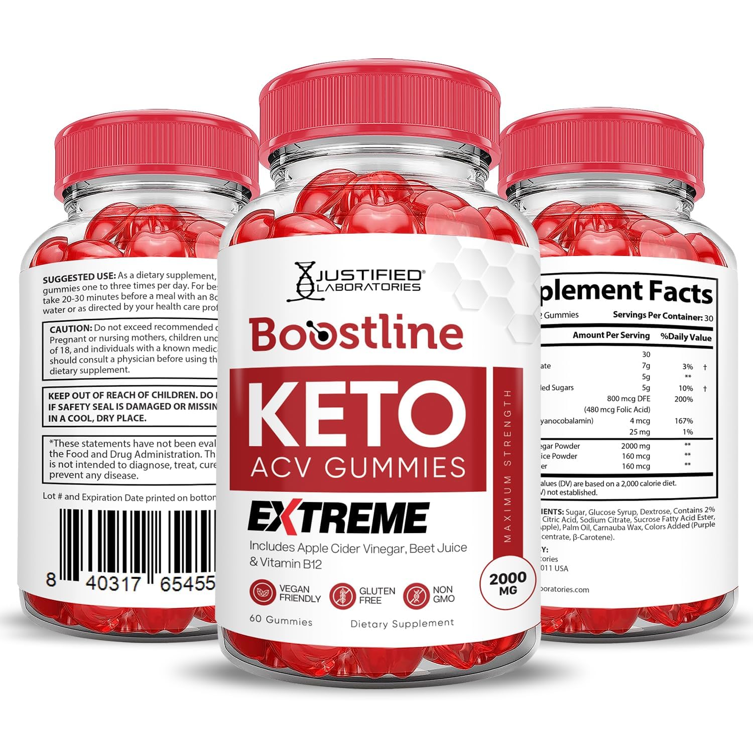 Justified Laboratories Boostline Keto ACV Gummies 5-pack convenient multi-pack.