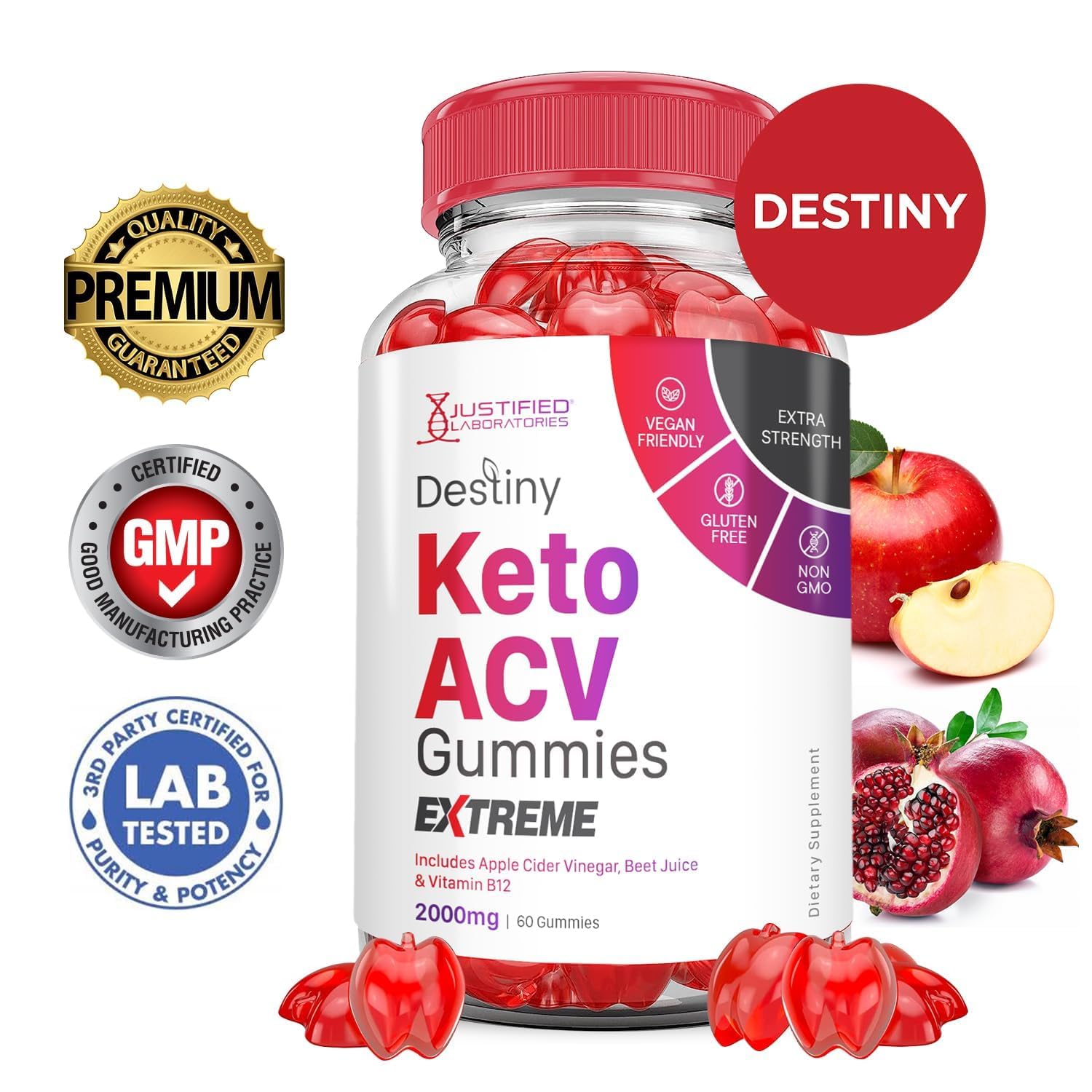 Destiny Keto ACV Gummies bottle and 3-pack display