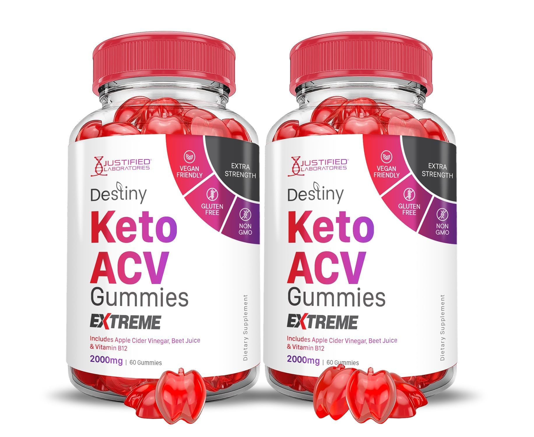 Justified Laboratories Destiny Keto ACV Gummies Extreme 2000mg 2-pack packaging