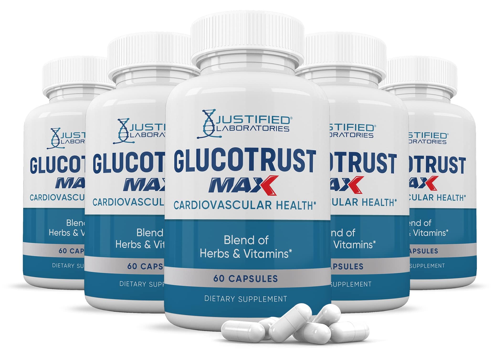 Glucotrust Max 1295MG bottle label showing 60 capsules
