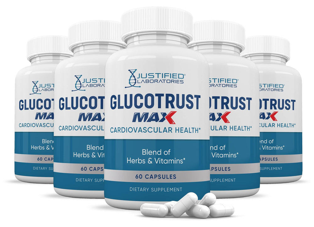 Glucotrust Max 1295MG bottle label showing 60 capsules