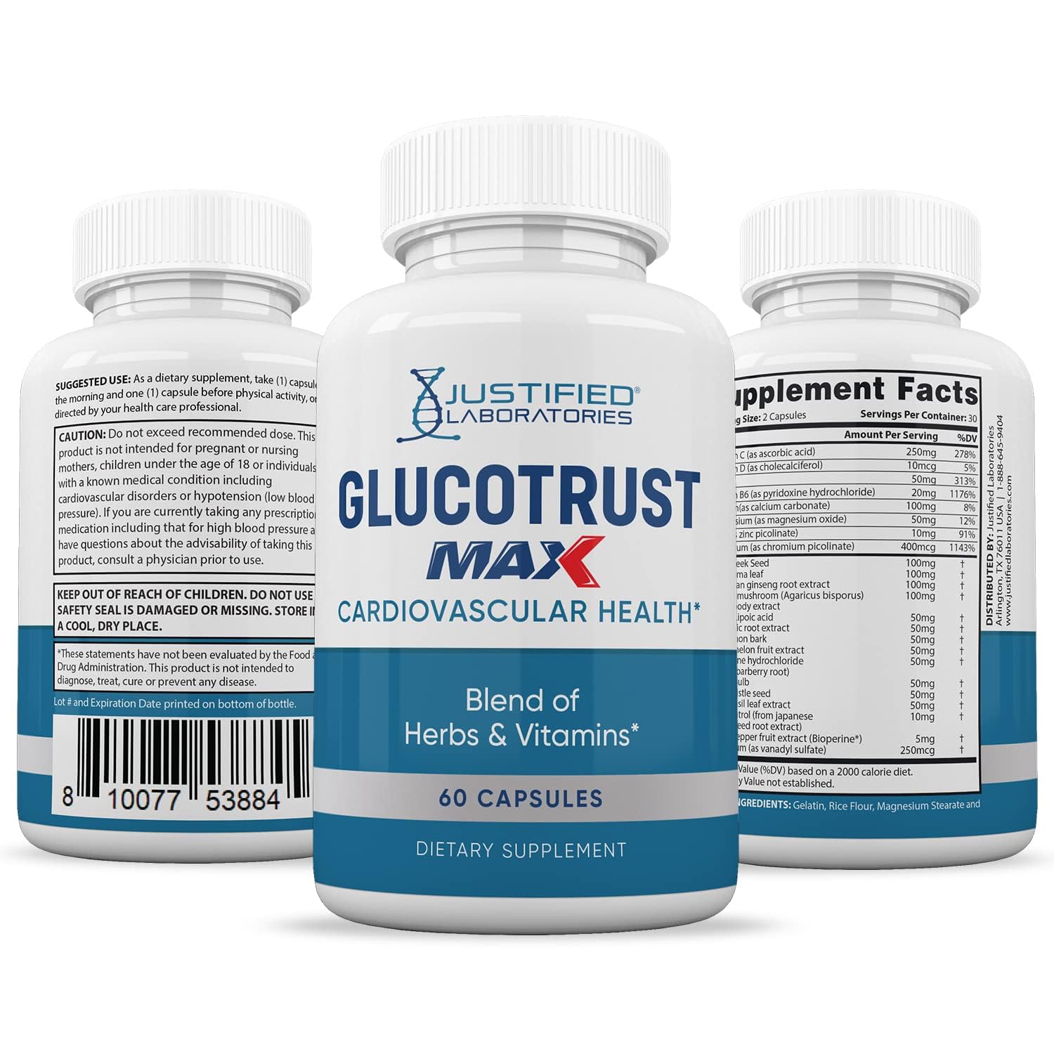Serving suggestion with water and capsules for Glucotrust Max