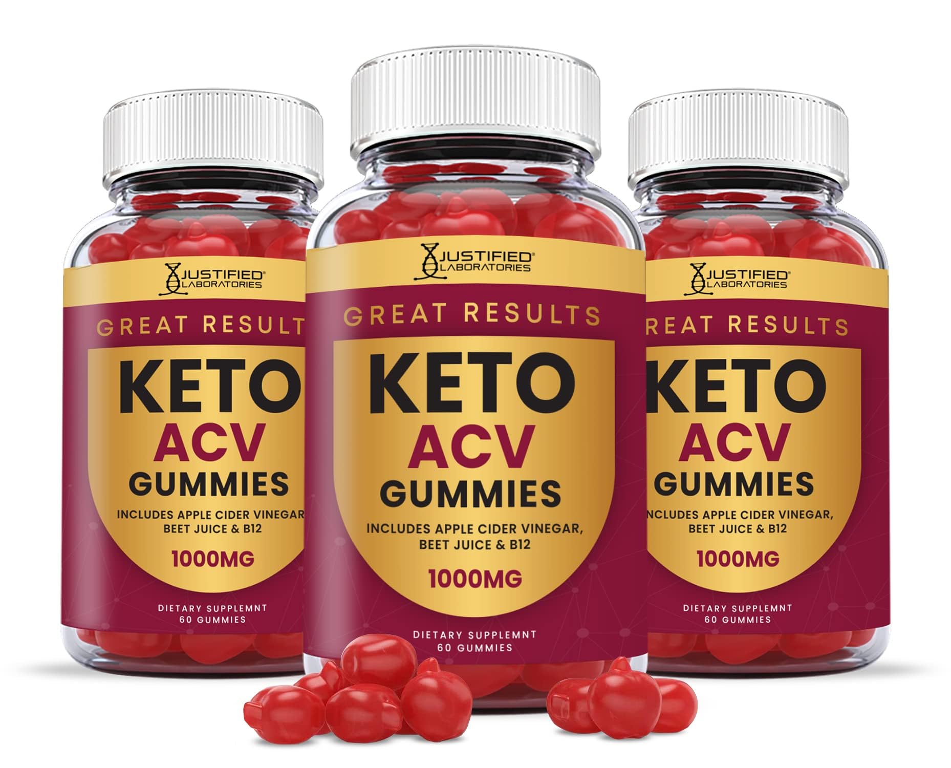 Justified Laboratories Great Results Keto ACV Gummies bottle for quick daily chew