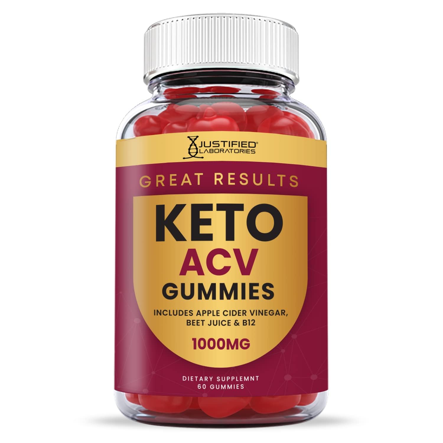Justified Laboratories Great Results Keto ACV Gummies vitamin B12 placement suggesting daily energy support