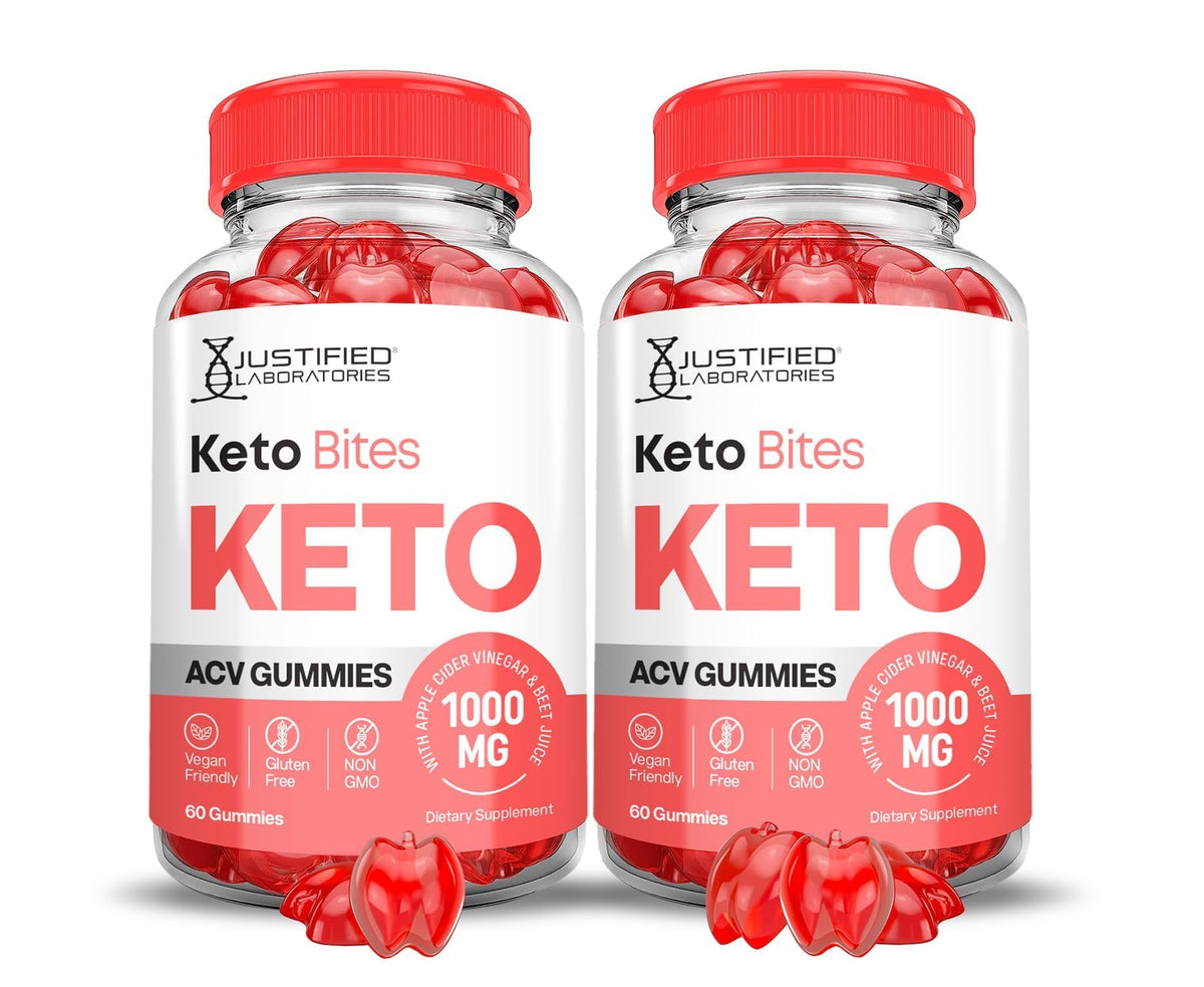 Justified Laboratories Keto Bites ACV Gummies bottle and two-pack packaging