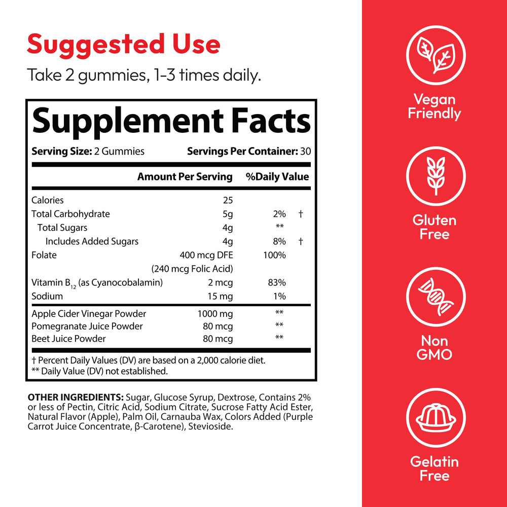 Justified Laboratories ingredients display with apple cider vinegar and B vitamins