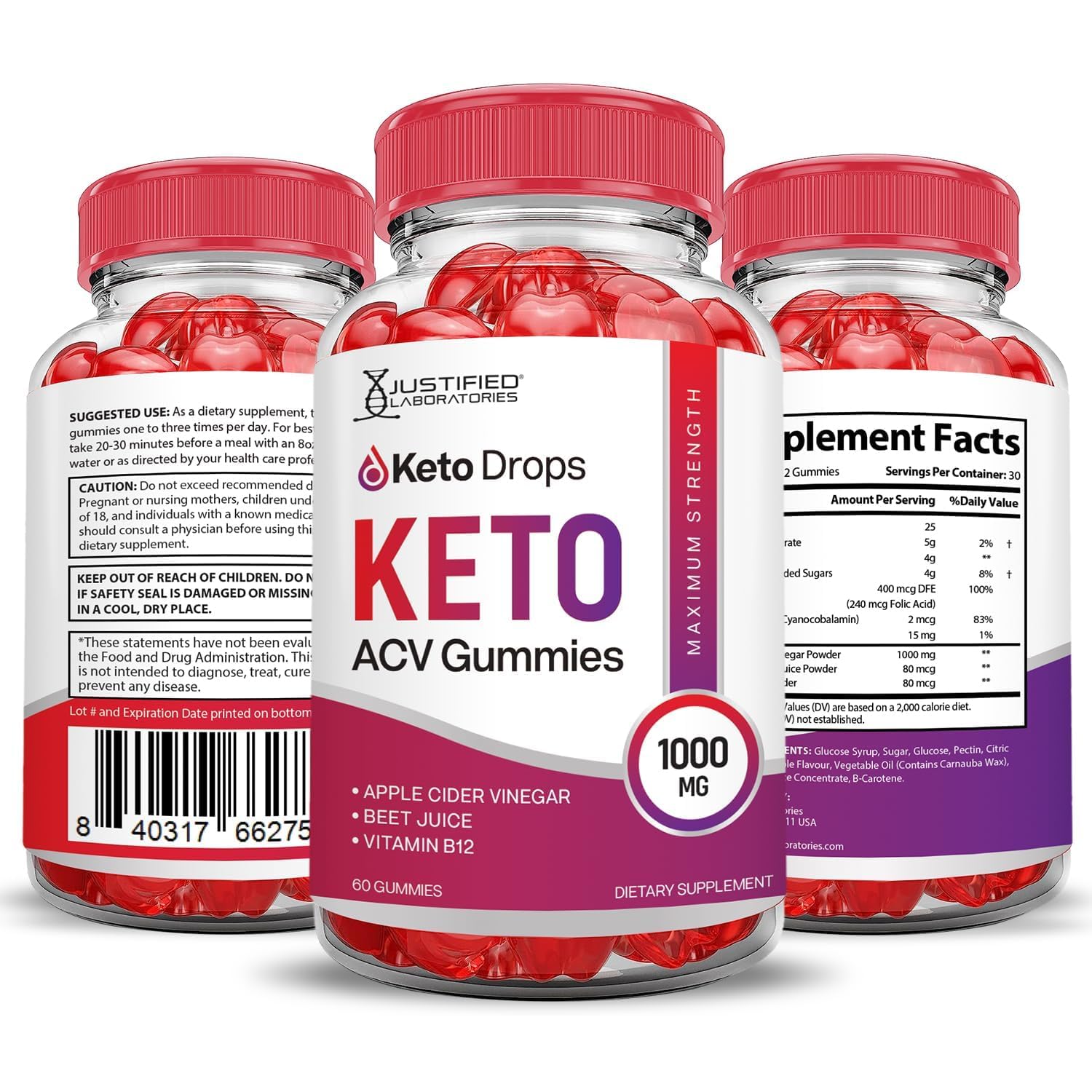 Justified Laboratories Keto Drops B12 and folate label emphasizes vegan, non-GMO nutrition
