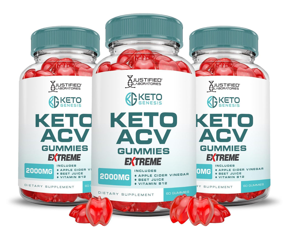 Front view of Justified Laboratories Keto Genesis ACV Gummies 3-Pack (180 gummies)
