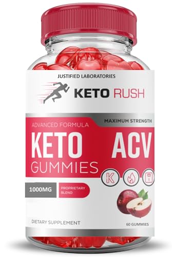 Keto Rush gummies packaging and bottle on white background