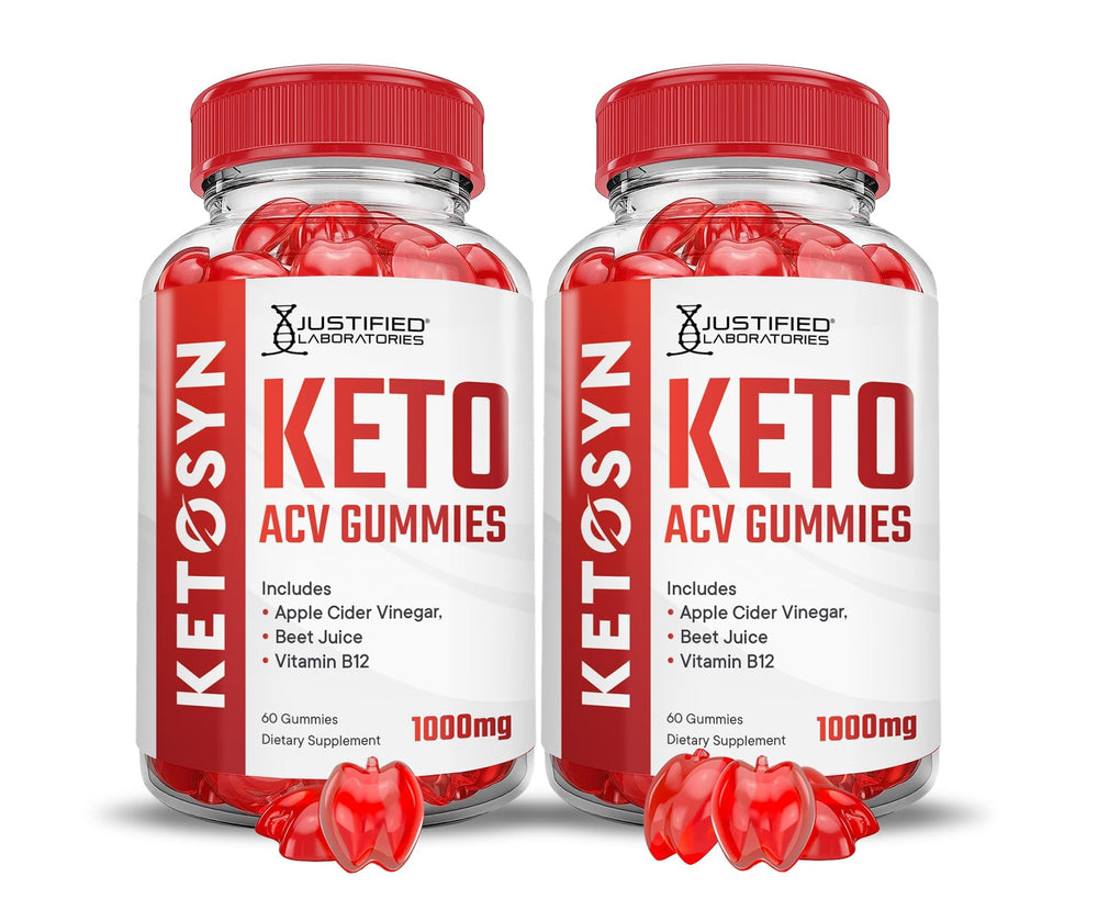 Justified Laboratories Ketosyn Keto ACV Gummies bottle front view for easy daily use.