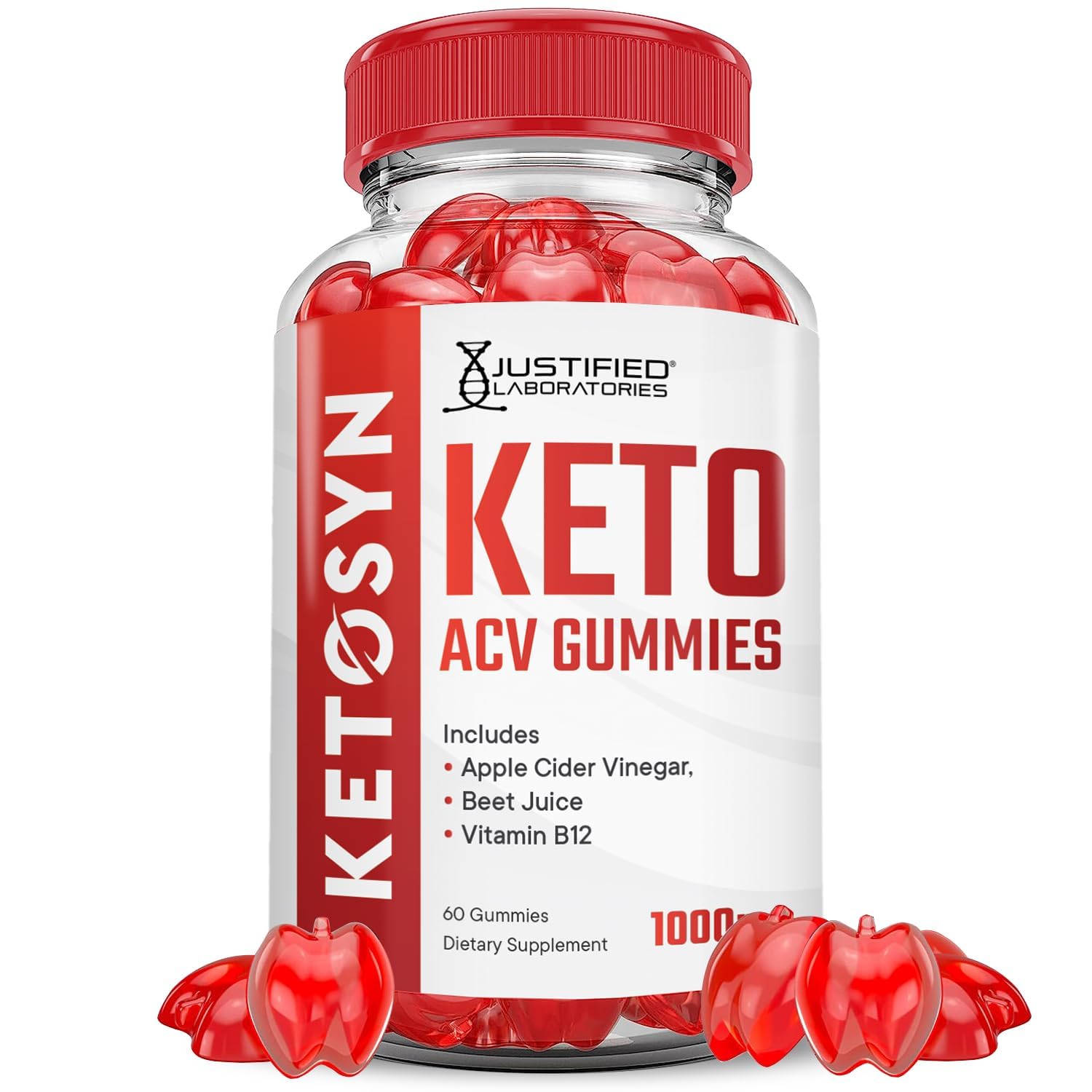 Justified Laboratories Ketosyn Keto ACV Gummies bottle for convenient daily wellness snacking.