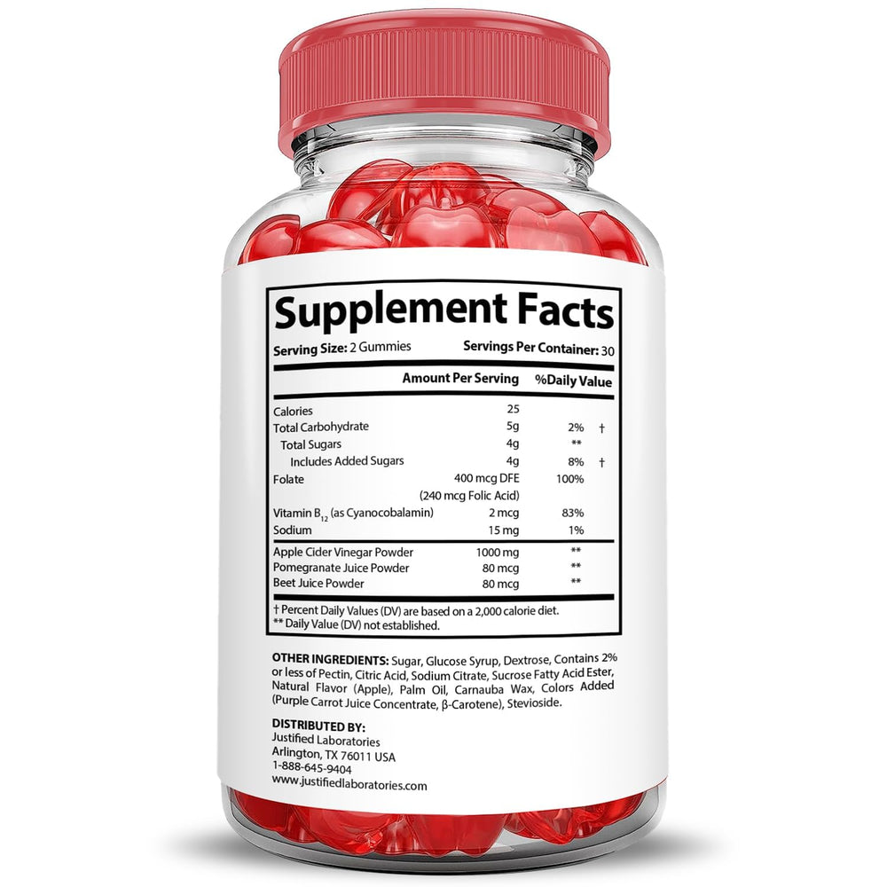 Justified Laboratories Luxe Keto ACV Gummies bottle nutrition label showing 1000mg ACV per serving