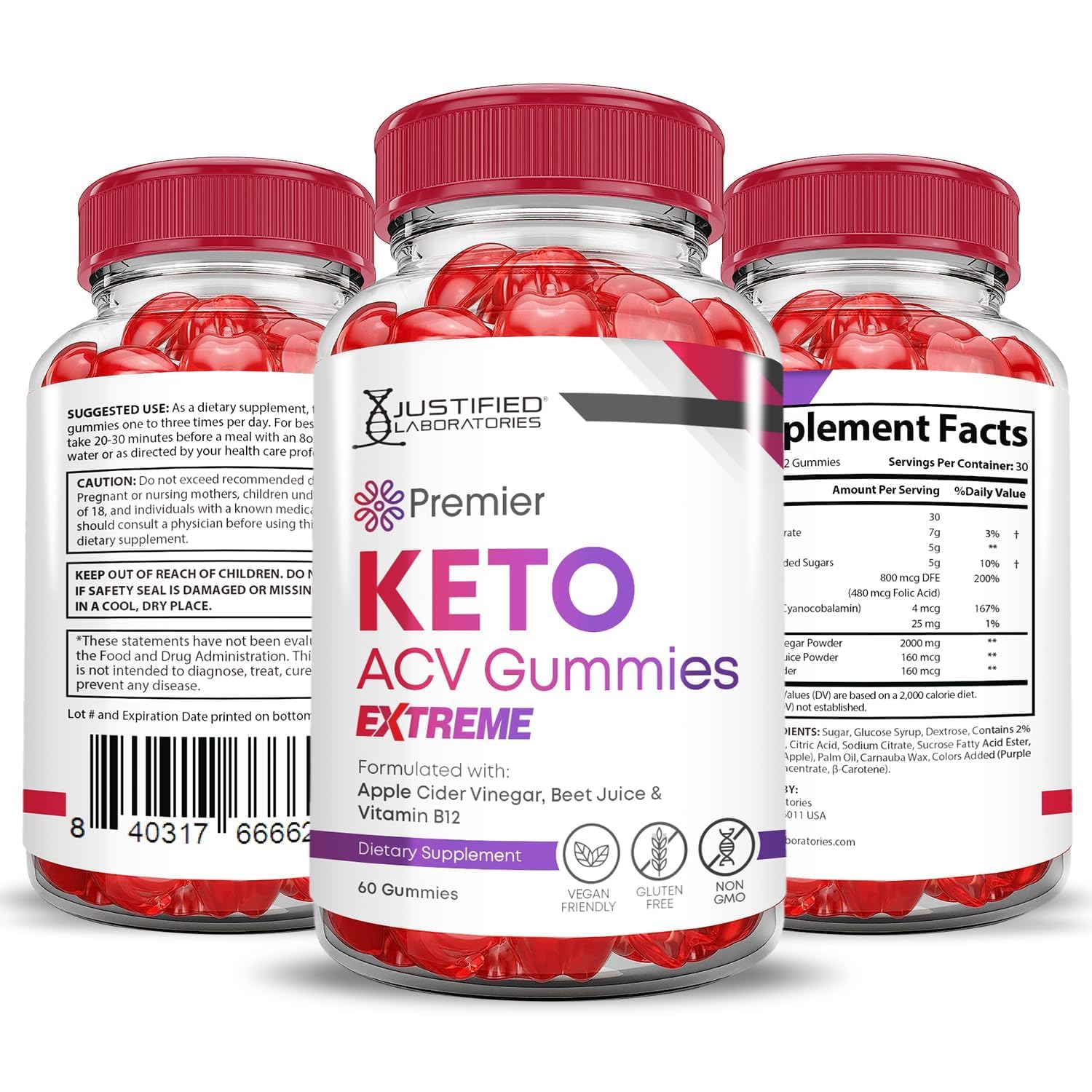 Justified Laboratories Premier Keto ACV Gummies 300 gummies display supports value for daily use.