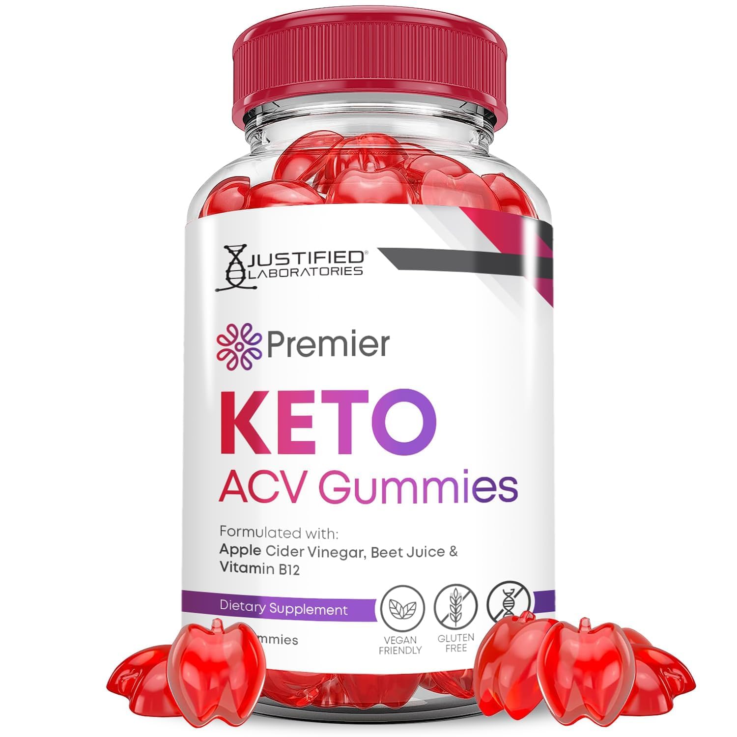 Justified Laboratories Premier Keto ACV Gummies bottle for convenient daily wellness.