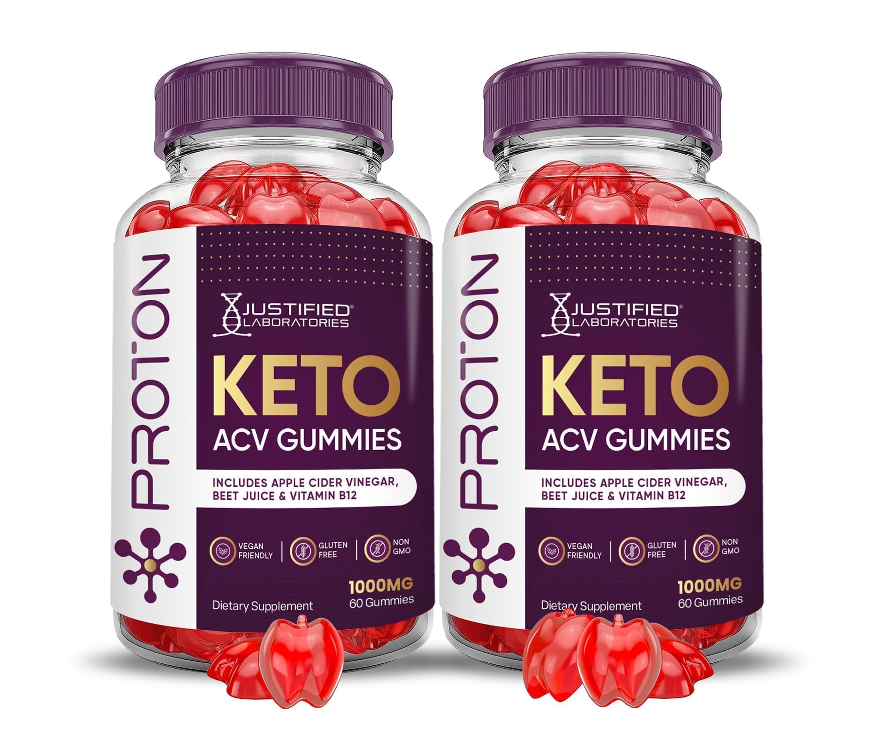 Justified Laboratories Proton Protein Keto ACV Gummies bottle pour for a convenient daily keto ritual.