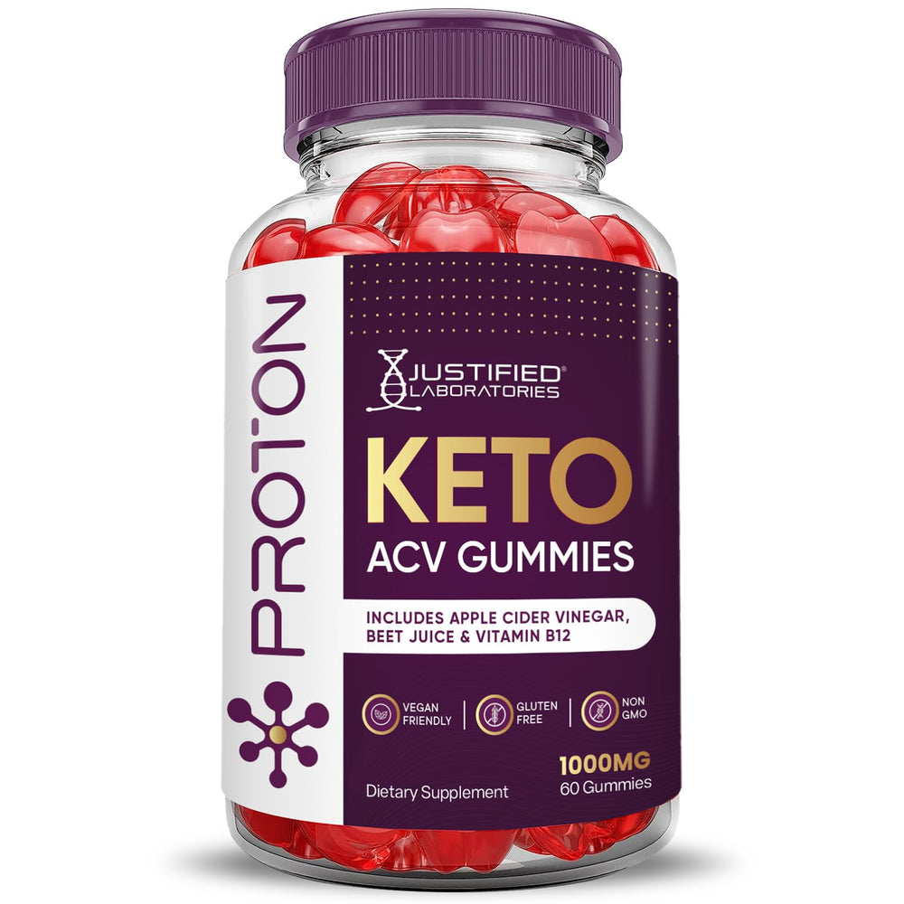 Justified Laboratories Proton Protein Keto ACV Gummies vitamin-b12 label signals essential nutrient support.