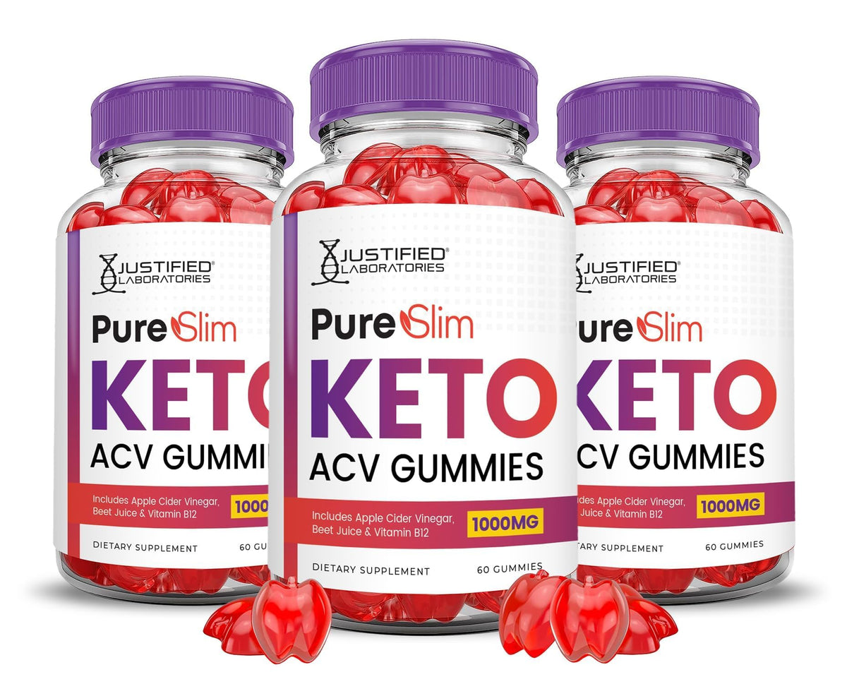 Front view of Justified Laboratories Pure Slim Keto ACV Gummies 3-Pack