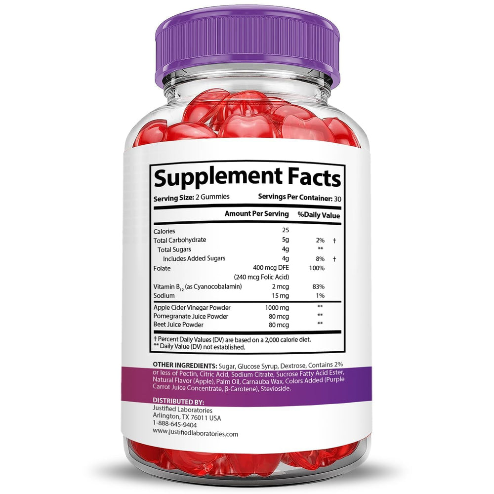 Close-up of Pure Slim Keto ACV Gummies with beet juice and pomegranate ingredients