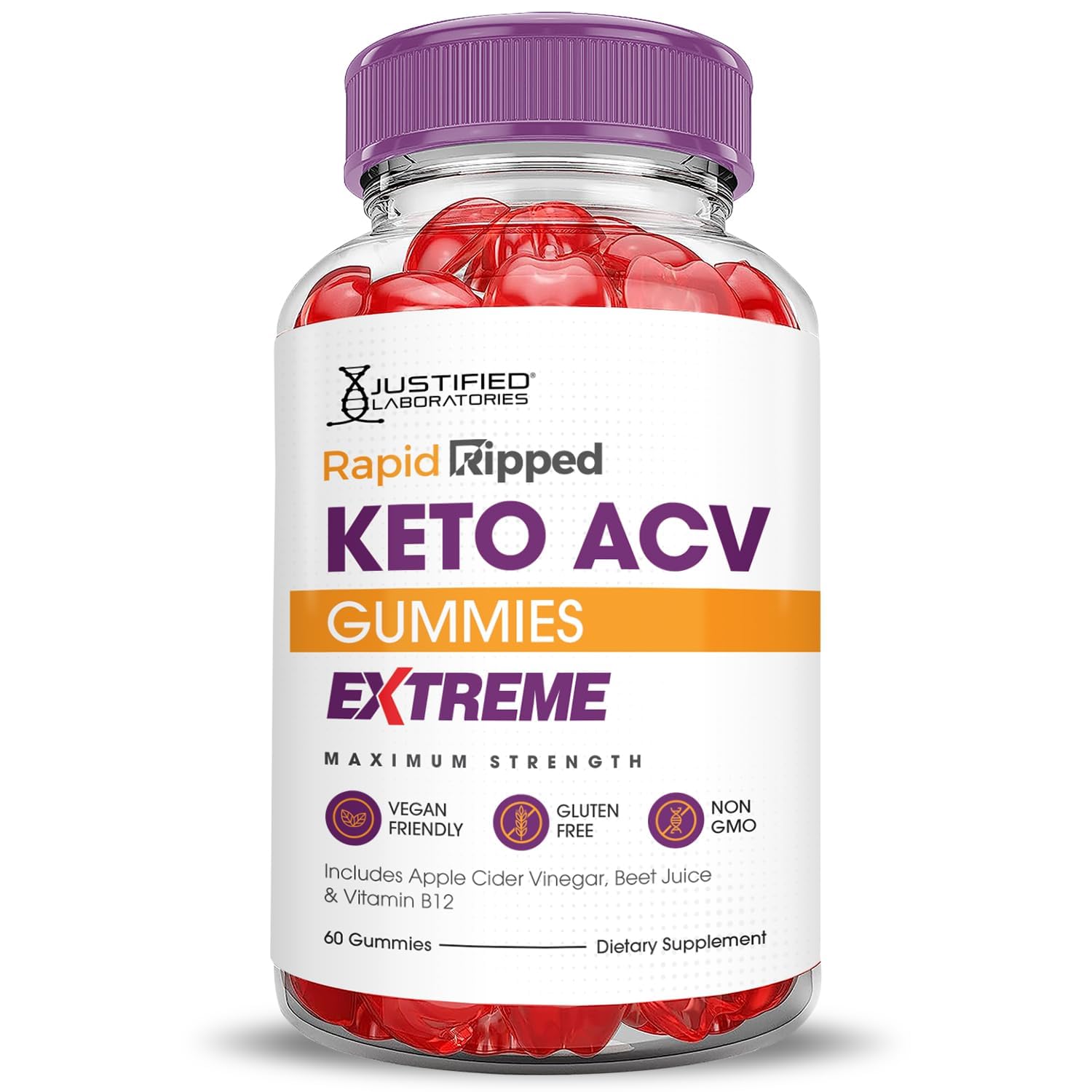 Justified Laboratories Rapid Ripped Keto ACV Gummies vitamin B12 and folate support daily vitality.