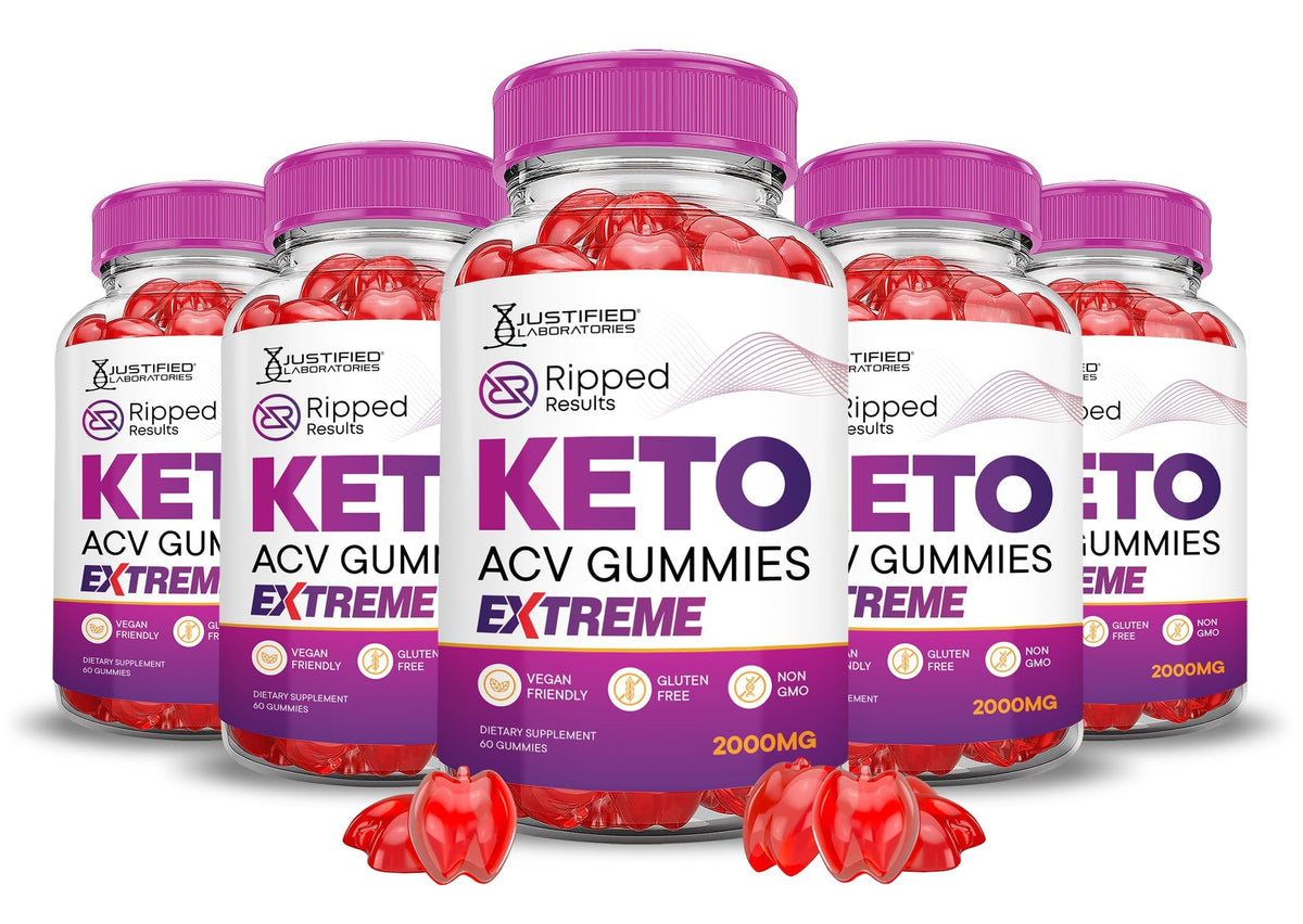 Bottle of Justified Laboratories Ripped Results Keto ACV Gummies 5-Pack on white background
