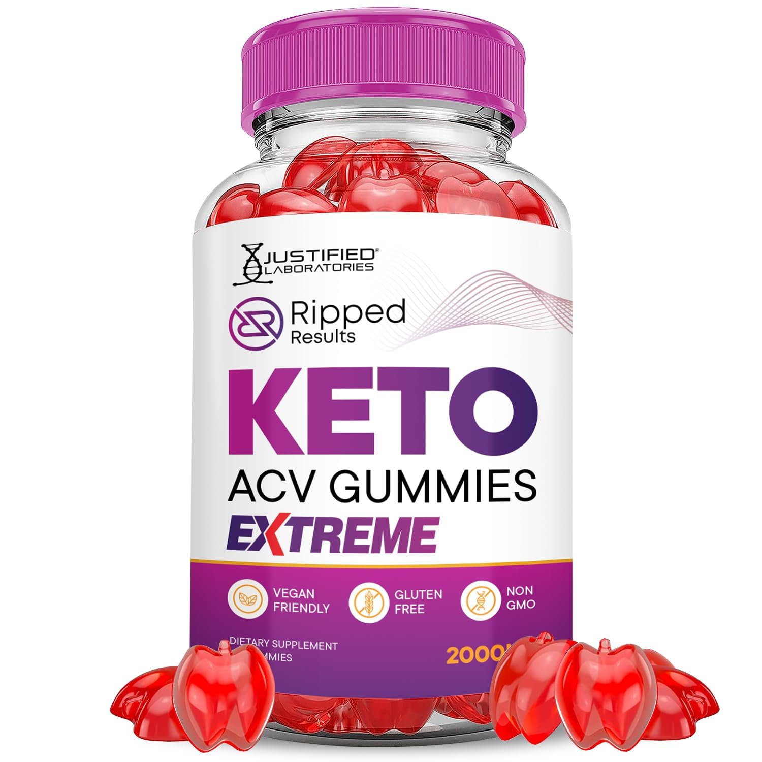 Justified Laboratories Ripped Results Keto ACV Gummies bottle shows convenient daily supplement benefits