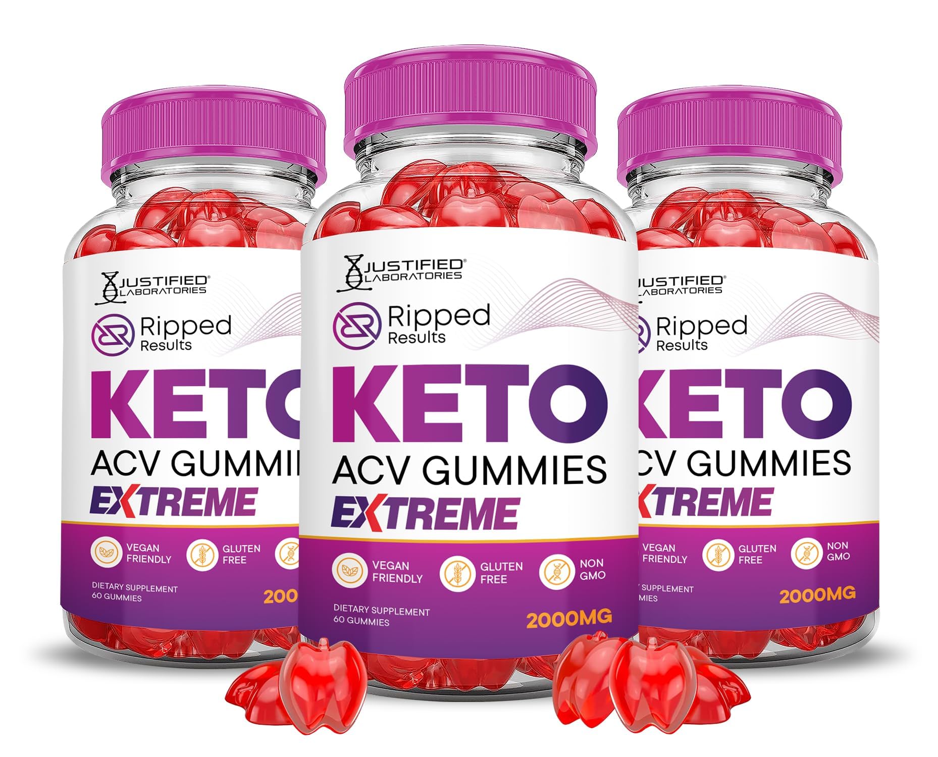 Justified Labs Ripped Results Keto ACV Gummies packaging for convenient daily use and routine support.