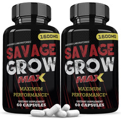 Justified Laboratories Savage Grow Max 1600MG 2-Pack packaging with capsule bottle