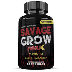 Nutrition facts label for Savage Grow Max 1600MG
