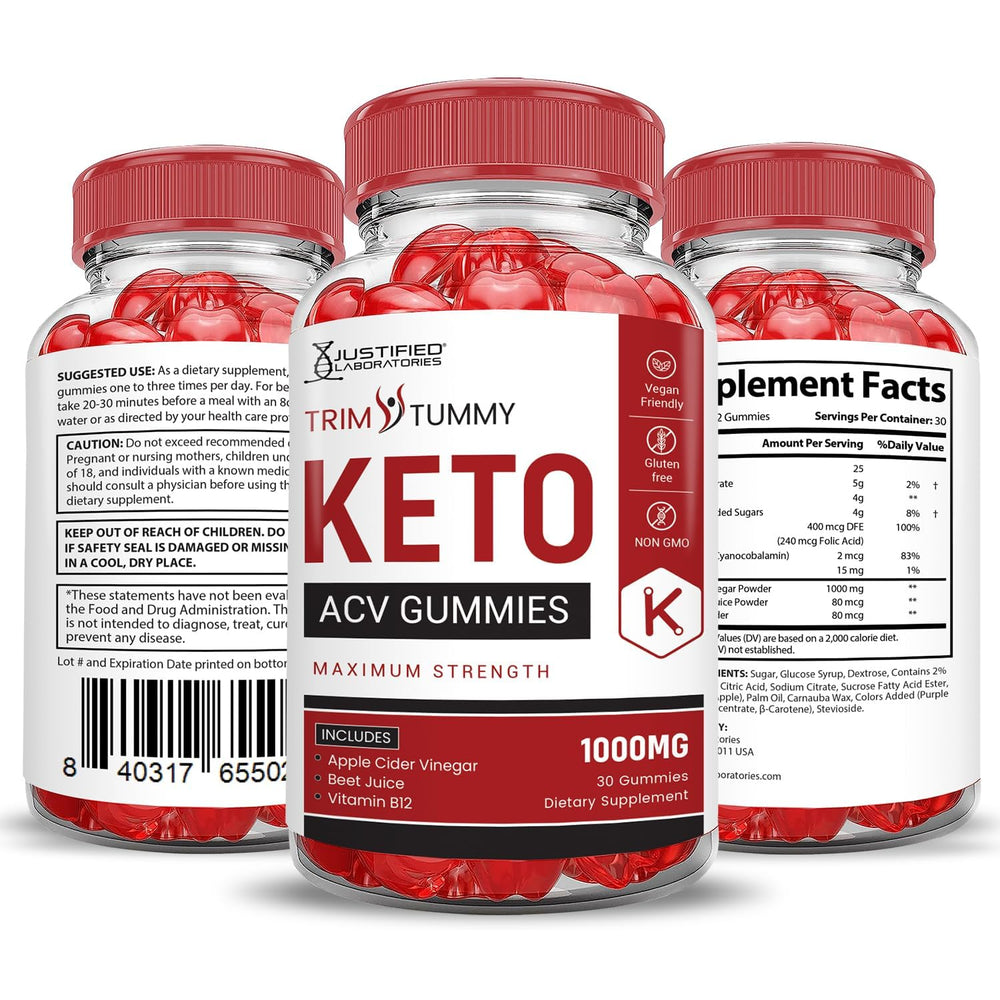 Lifestyle image with 2-pack packaging of Trim Tummy Keto ACV Gummies