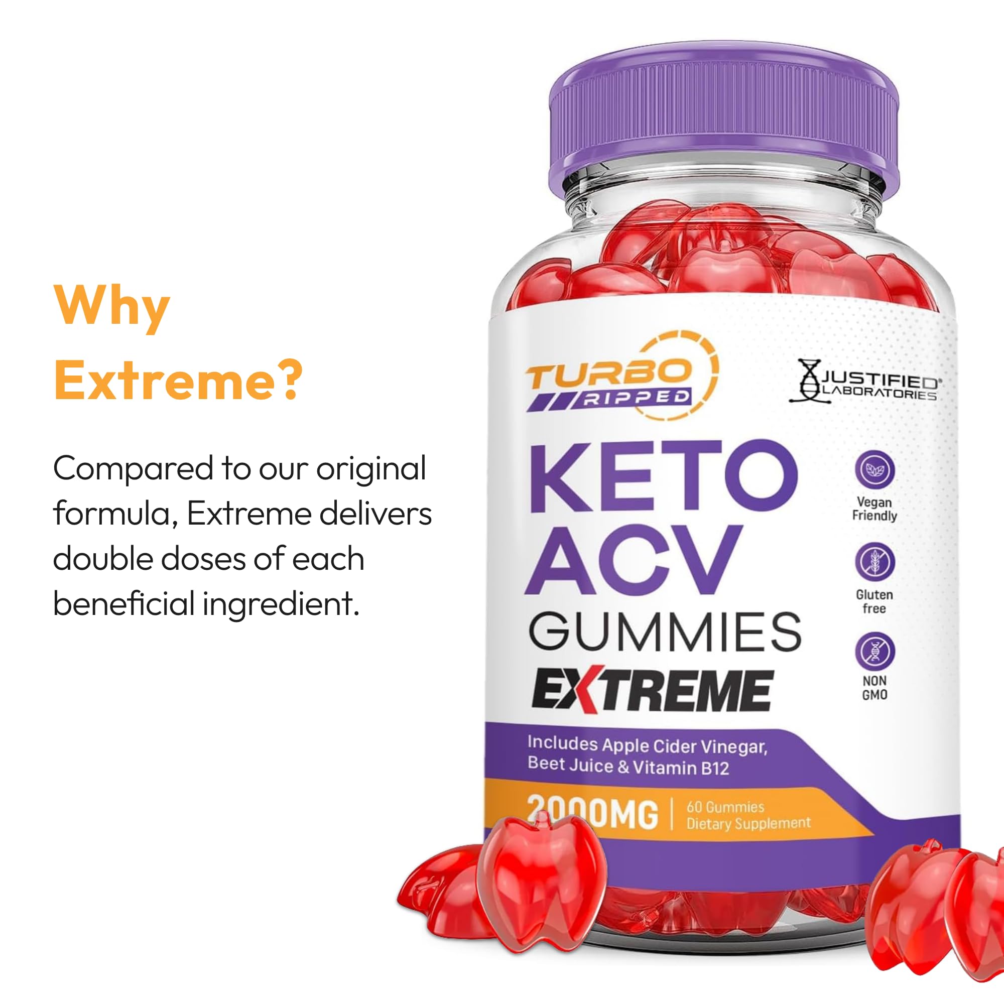 Justified Laboratories Turbo Ripped Keto ACV Gummies beet juice visual.
