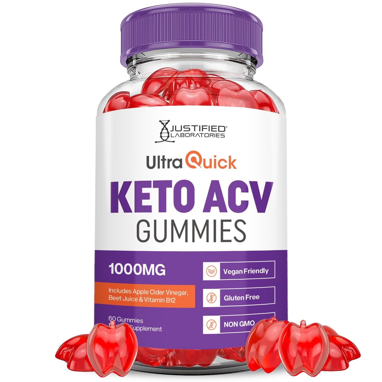 Justified Laboratories Ultra Quick Keto ACV Gummies bottle front view